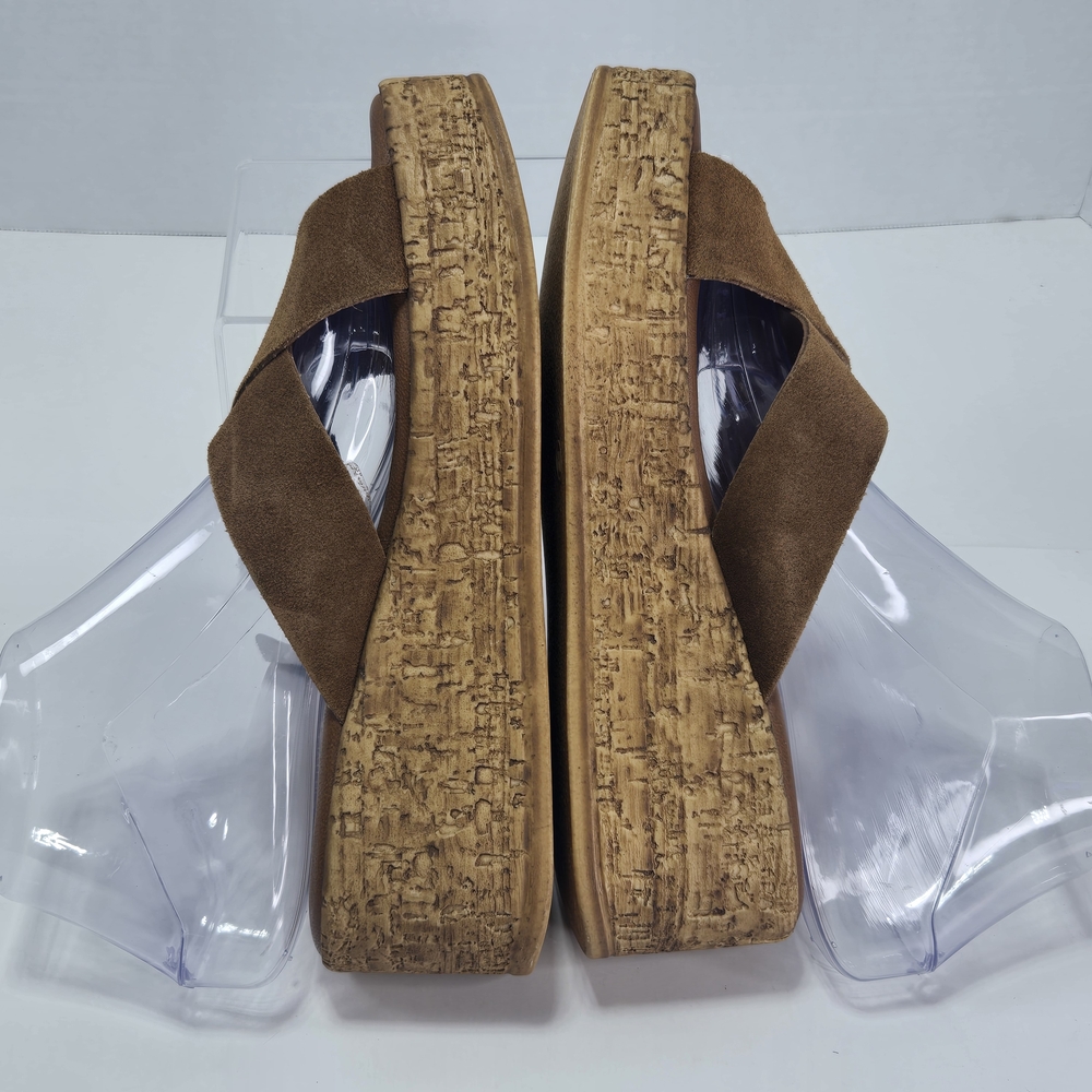 Lottini Camel Suede Crisscross Cork Platform Wedge Sandals Size EU 37 US 6 - Picture 4 of 13